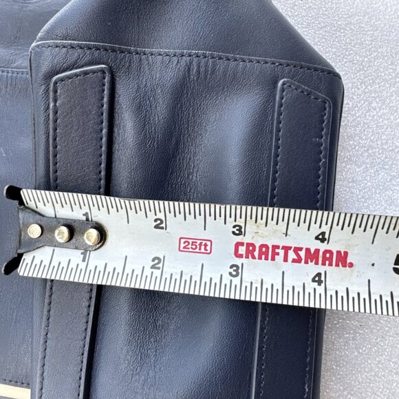 Times Arrow Large Navy Blue Leather Tote Bag Gold Hardware /White Accent - Picture 8 of 9